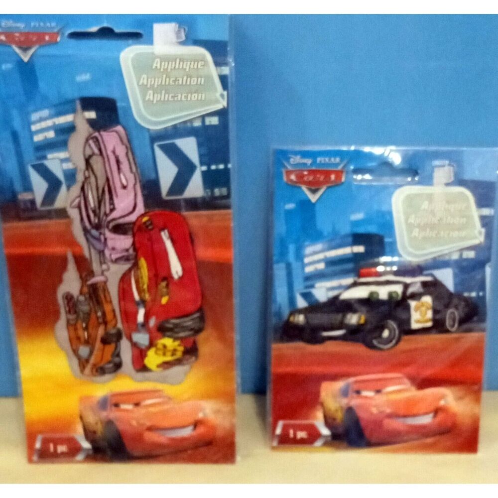 Disney Cars Applique Set Of 2 Police Car & Group Sew On New In Package See Pic